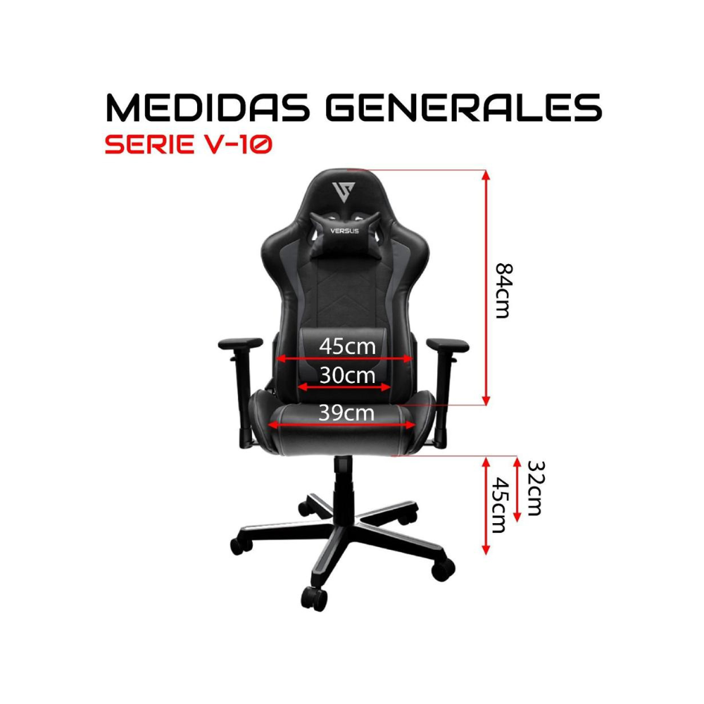 Silla Gamer Versus V10 – Negra/Negra | Ergonómica | Reclinable