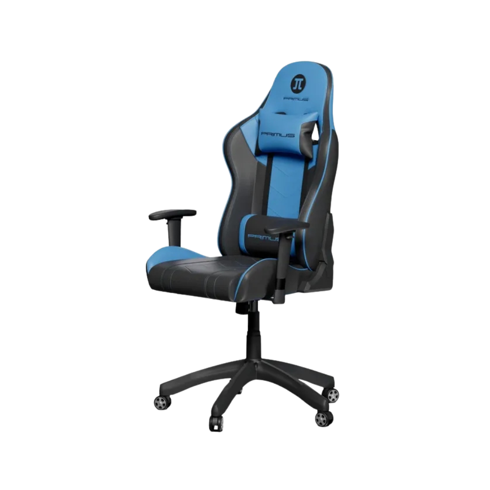Silla Gamer Primus Thronos 100T – Negra/Azul | Ergonómica | Reclinable
