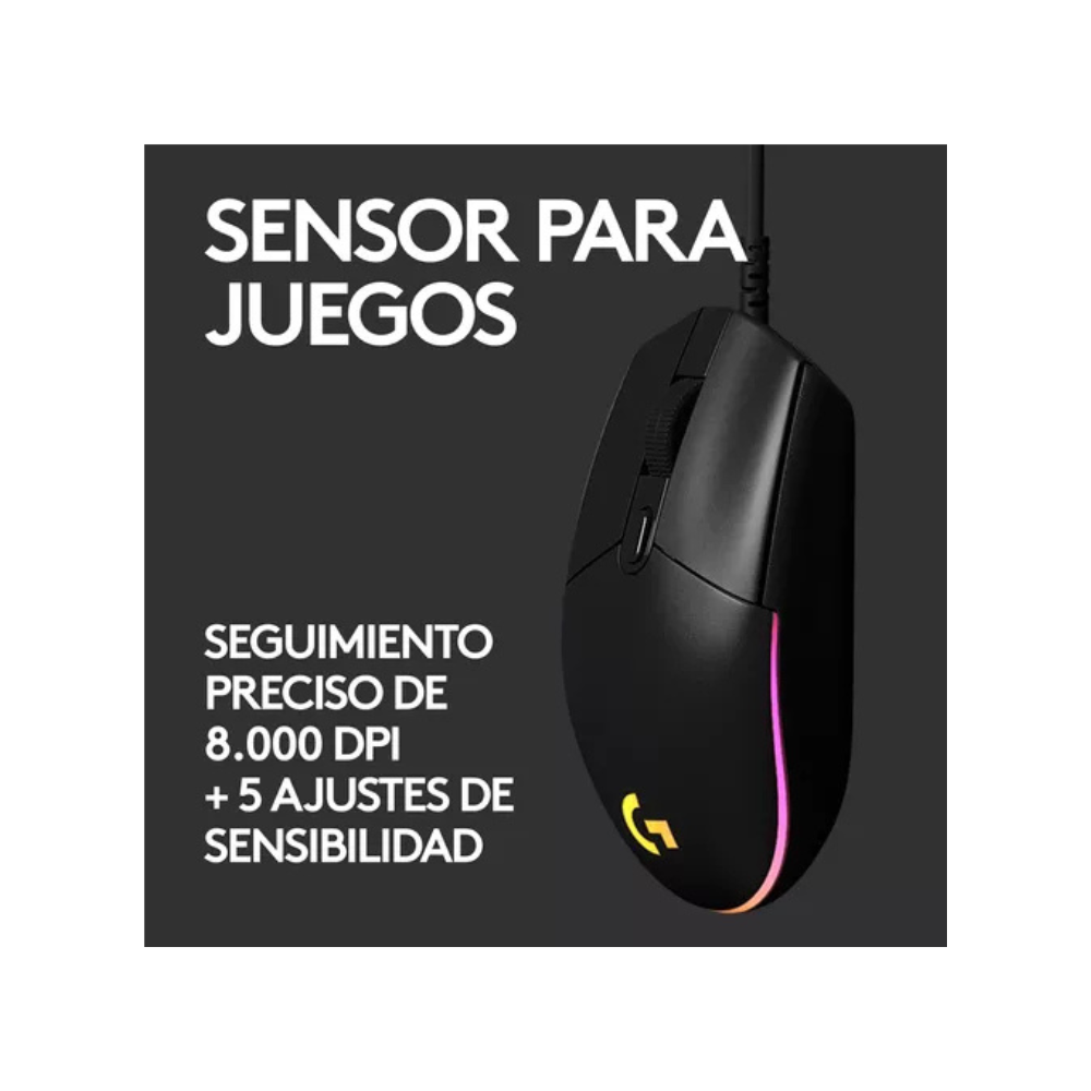 Mouse Gamer Logitech G203 Lightsync RGB Negro | 8000 DPI | Iluminación RGB