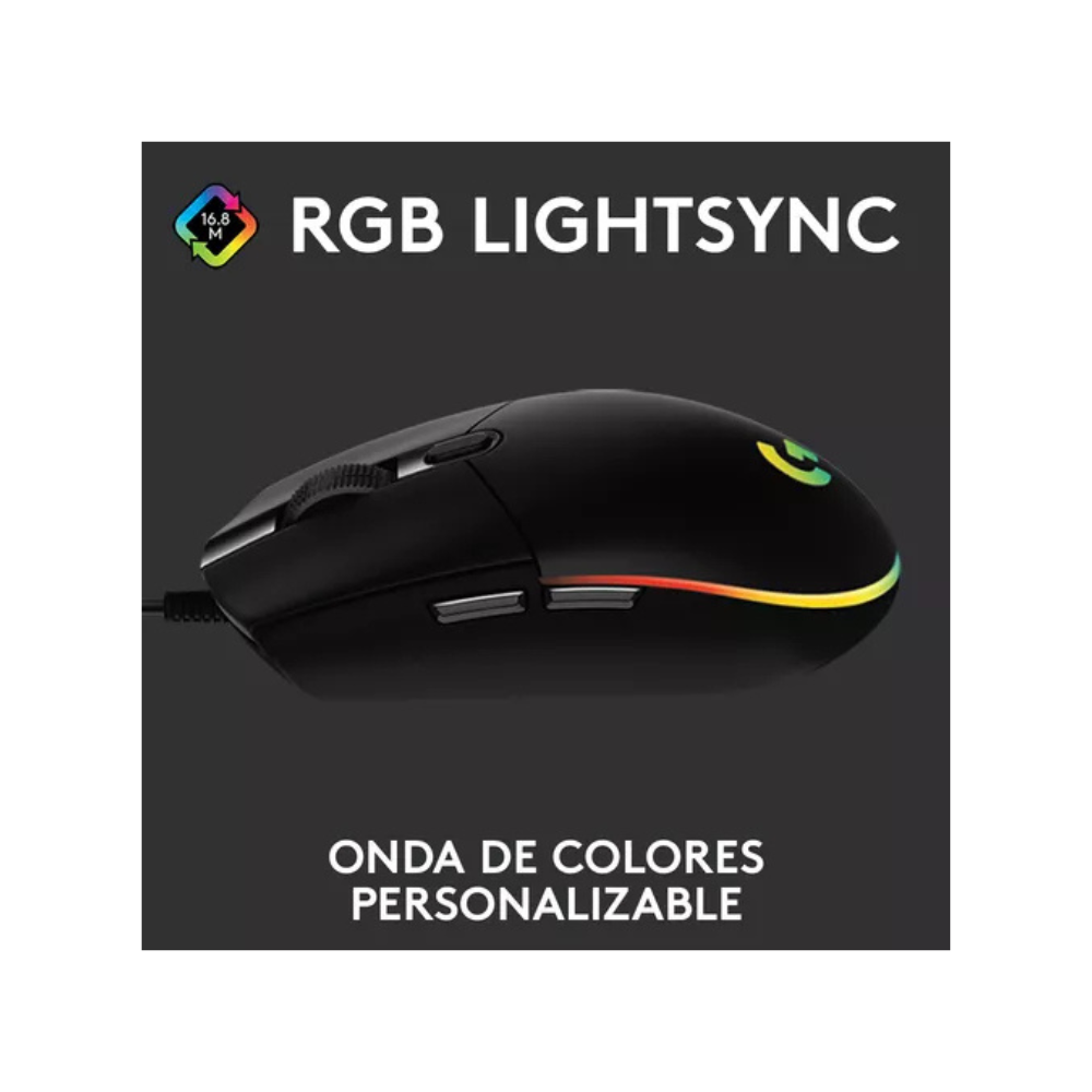Mouse Gamer Logitech G203 Lightsync RGB Negro | 8000 DPI | Iluminación RGB