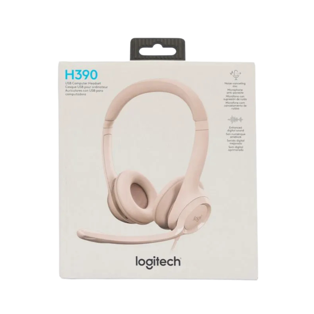 Logitech H390 – Auriculares USB Rosa | Micrófono Noise-Cancelling