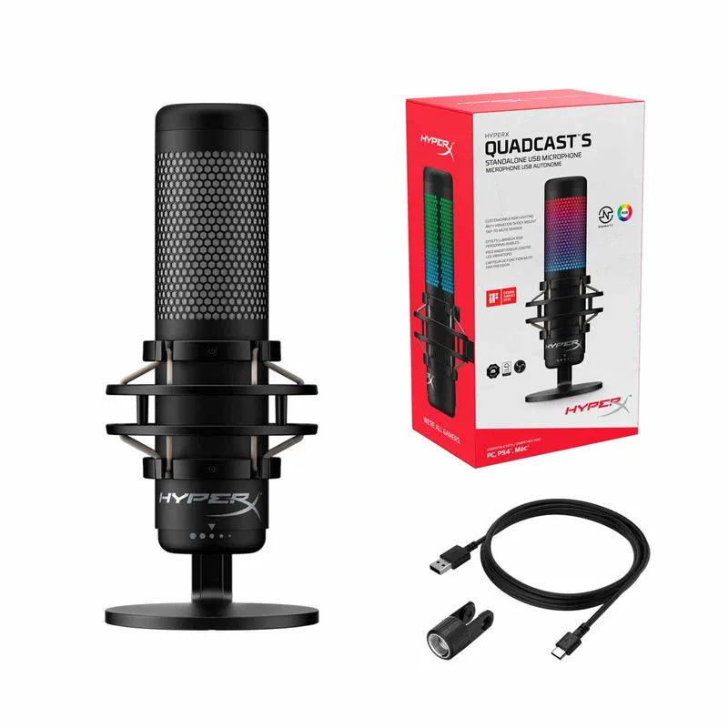 MICRÓFONO HyperX QuadCast S RGB – USB | Iluminación RGB | Antivibración Integrada
