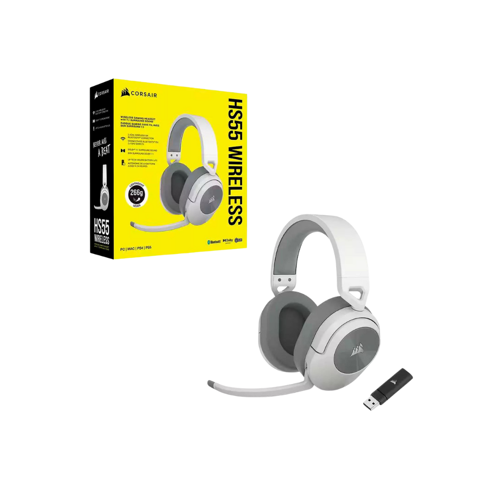 Corsair HS55 – Auriculares Gaming Inalámbricos / 7.1 (Carbon / Blanco)