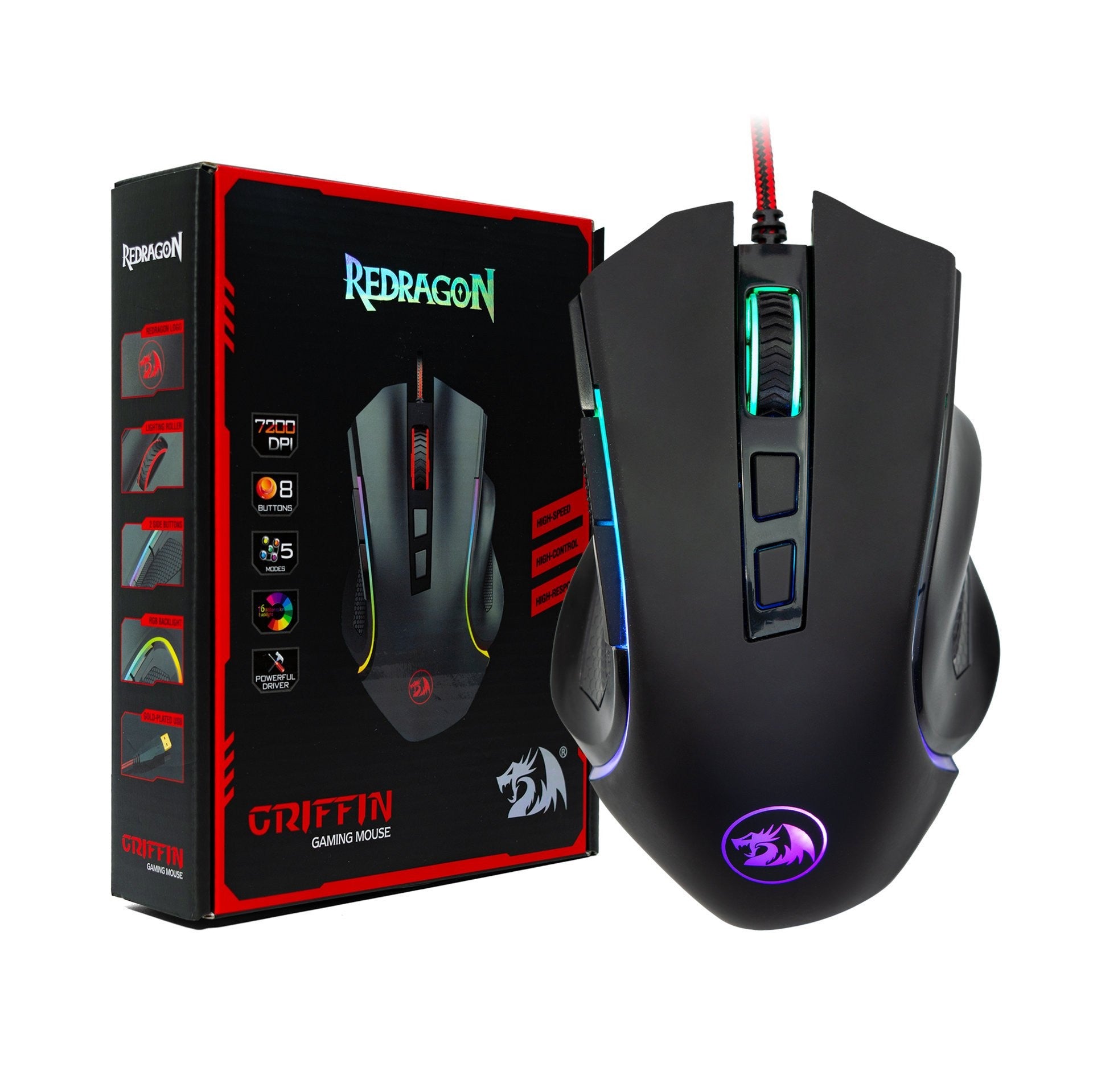 Mouse Gamer Redragon Griffin RGB | 7200 DPI | Ergonómico con Iluminación RGB