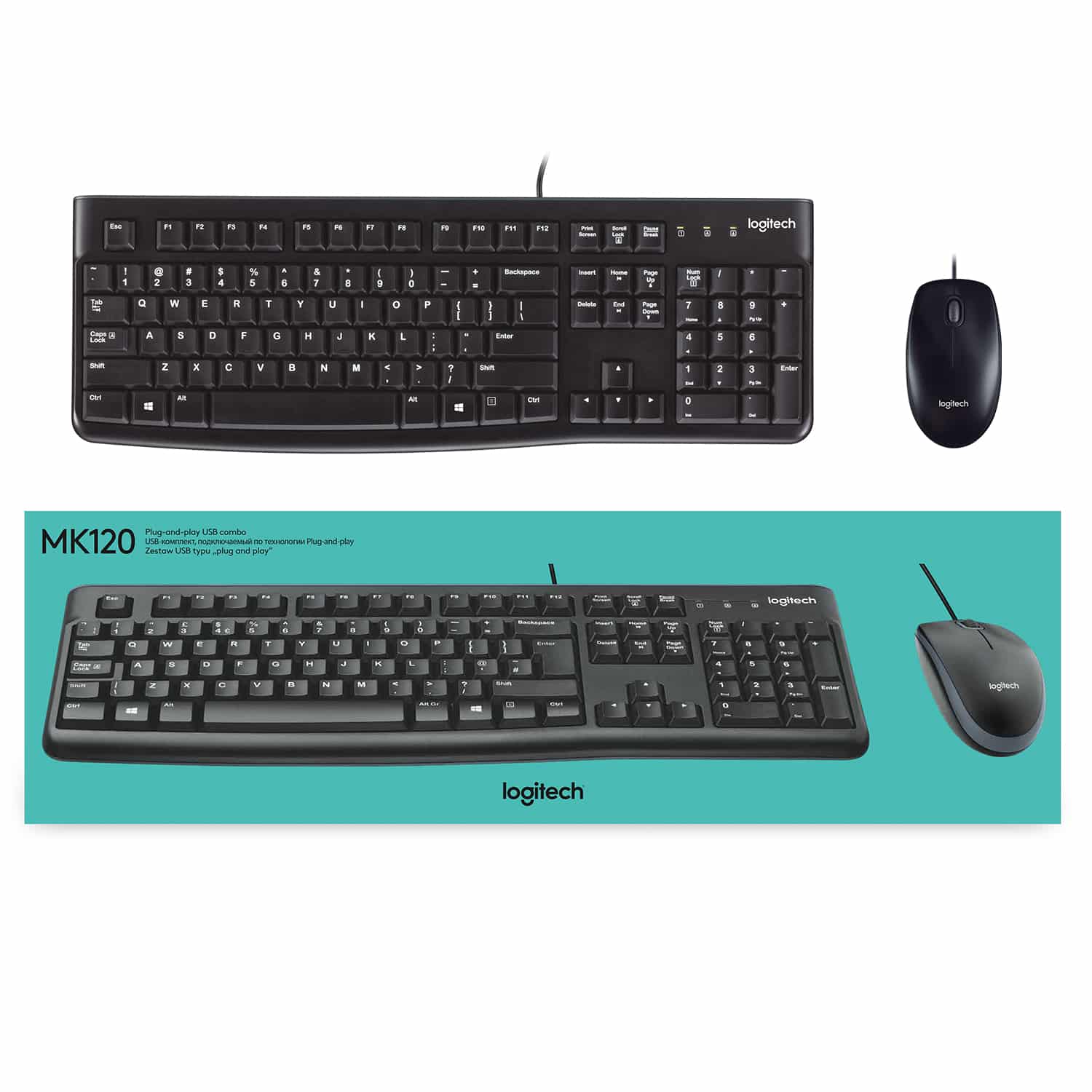 COMBO PERIFÉRICOS LOGITECH MK120 USB – Teclado de Tamaño Completo | Mouse Óptico | Plug & Play