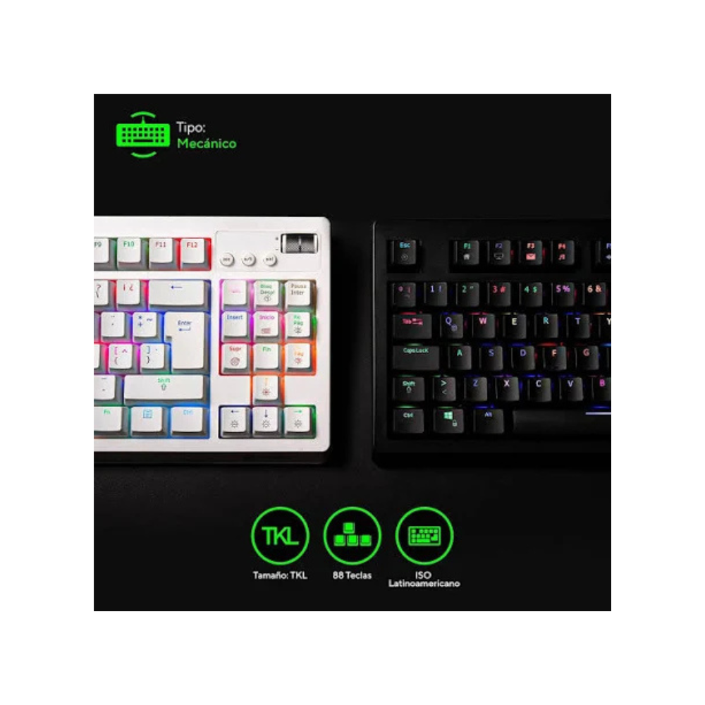 TECLADO QUASAR VG-K387 – Blanco/Negro | RGB Multicolor | Diseño Gamer Compacto