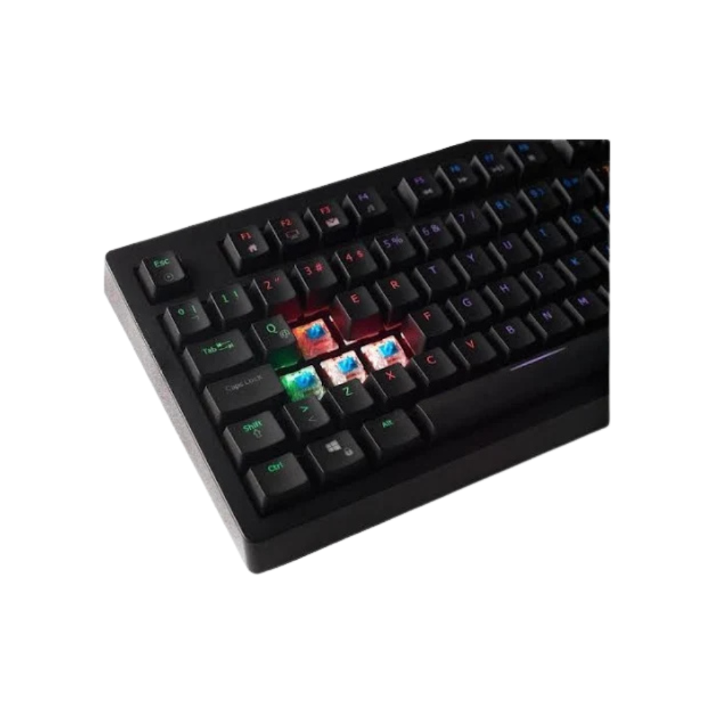 TECLADO QUASAR VG-K387 – Blanco/Negro | RGB Multicolor | Diseño Gamer Compacto