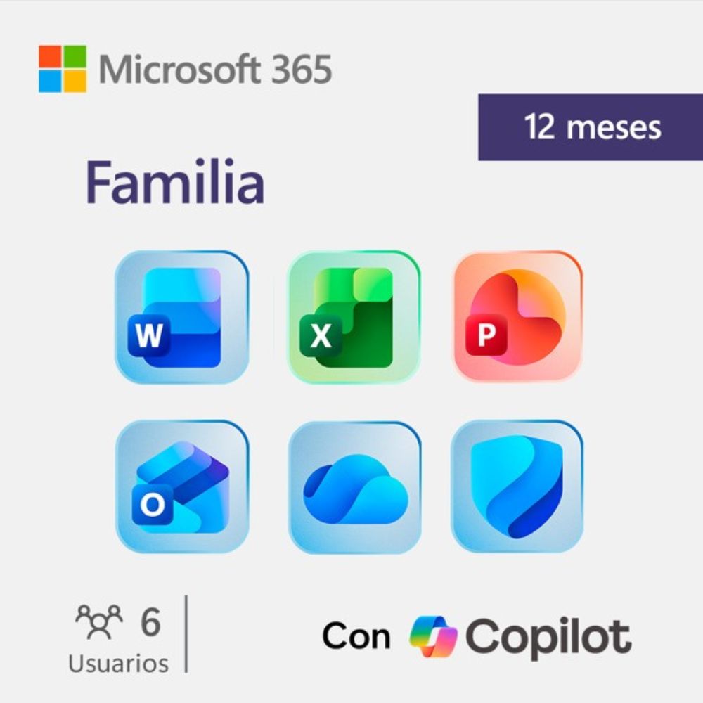 Microsoft 365 Family – PIN Digital | 1 Año | Hasta 6 Usuarios | 6TB OneDrive