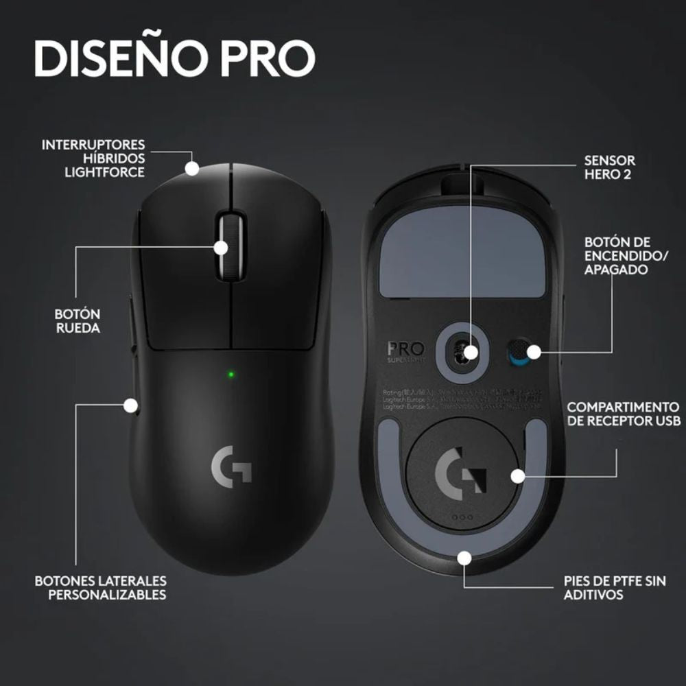 MOUSE Logitech PRO X SUPERLIGHT 2 | Mouse Gamer Inalámbrico | Ultra Liviano | Sensor HERO 2