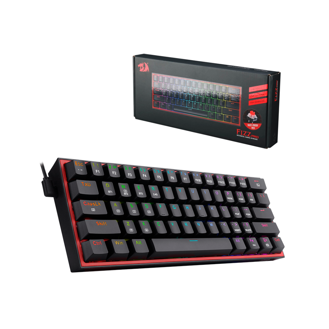 TECLADO REDRAGON FIZZ PRO K616 - MECÁNICO | 60% | RGB | HOT-SWAP | TRI-MODE (USB-C, BLUETOOTH Y 2.4 GHZ)