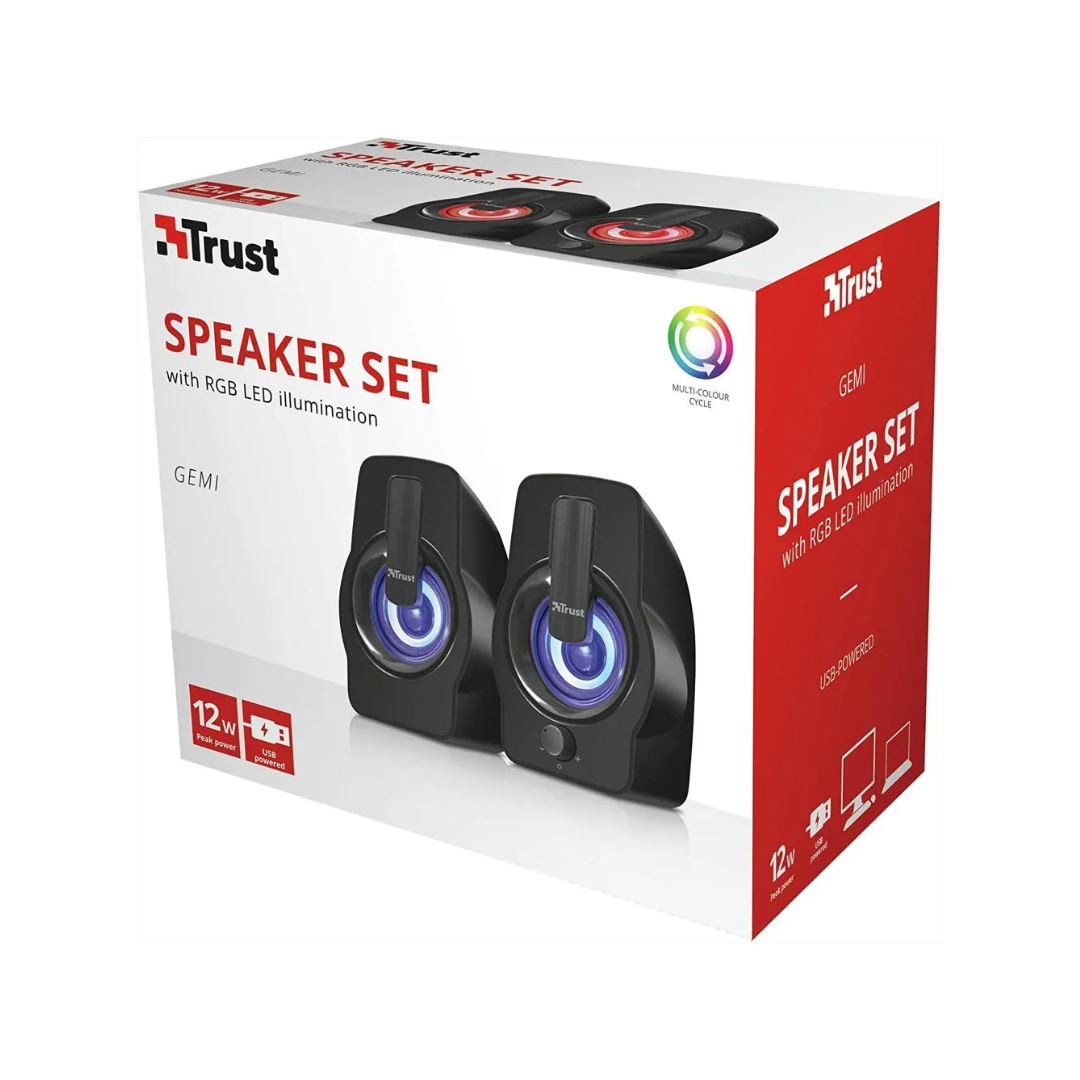 PARLANTES TRUST GEMI - 2.0 | 12W | USB | CONEXIÓN 3.5 MM | CONTROL DE VOLUMEN | RGB