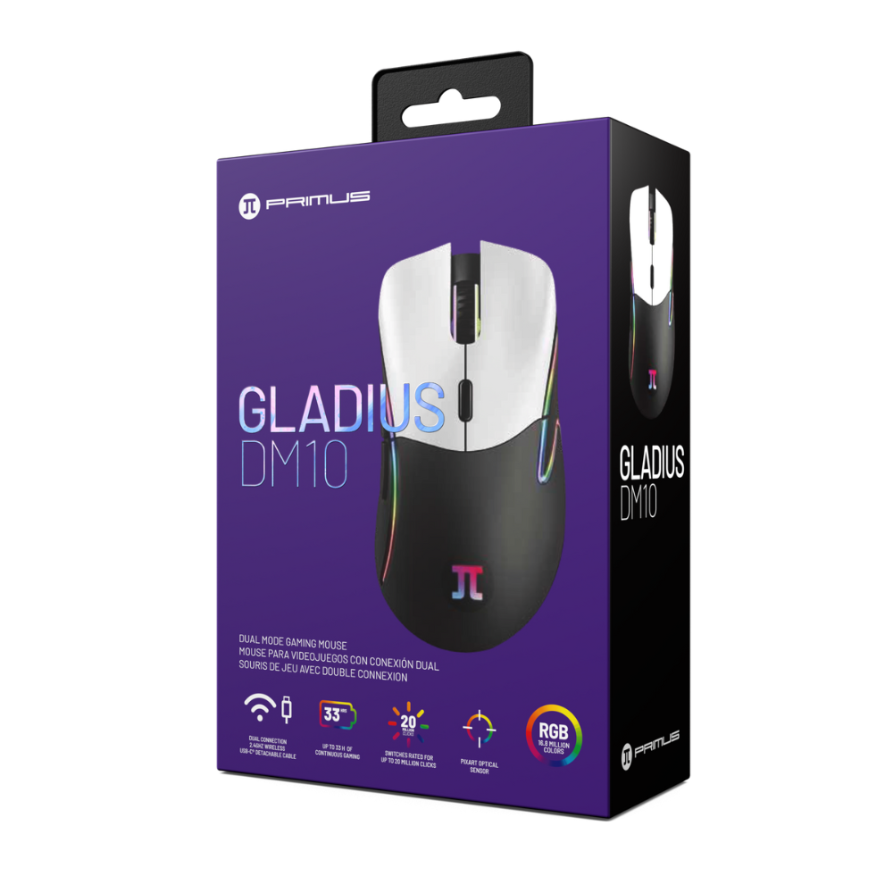 Mouse Gamer Primus Gladius DM10 RGB Dual | 10K DPI | Inalámbrico + Cableado
