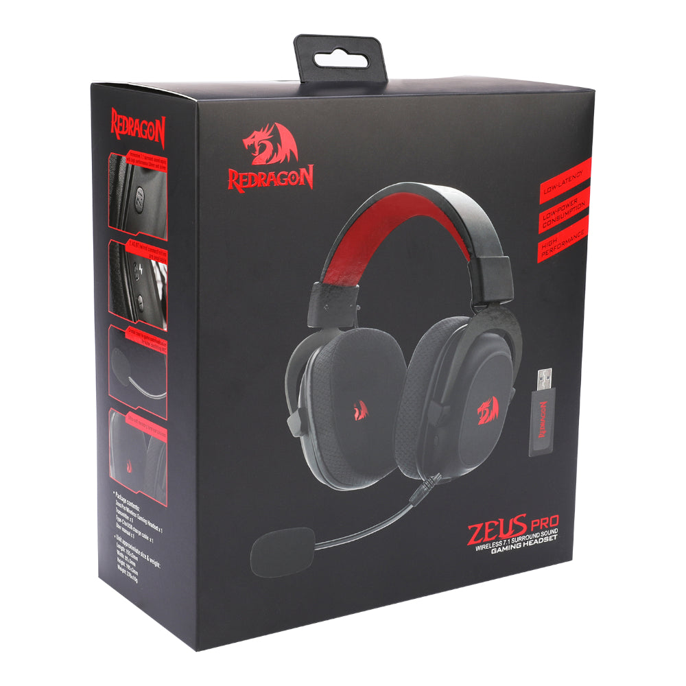 REDRAGON ZEUS PRO H510 – Auriculares Gaming Inalámbricos | Sonido Envolvente | Micrófono Desmontable
