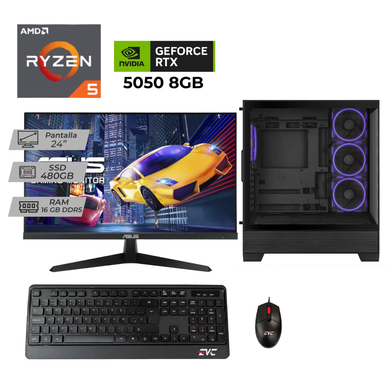 PC Gamer con GeForce RTX 5050 | Ryzen 5 8500G | 16GB DDR5 | Monitor ASUS 120Hz