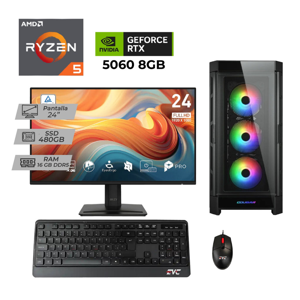 PC Gamer con GeForce RTX 5060 | Ryzen 5 8600G | 16GB DDR5 RGB | Monitor MSI 144Hz
