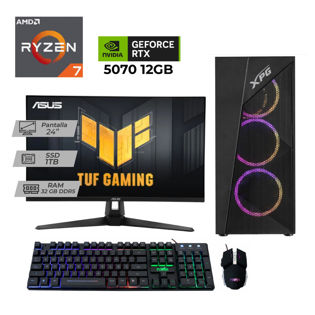 PC Gamer con GeForce RTX 5070 | Ryzen 7 8700F  | 32GB DDR5 | 1TB NVMe | Monitor ASUS TUF 144Hz