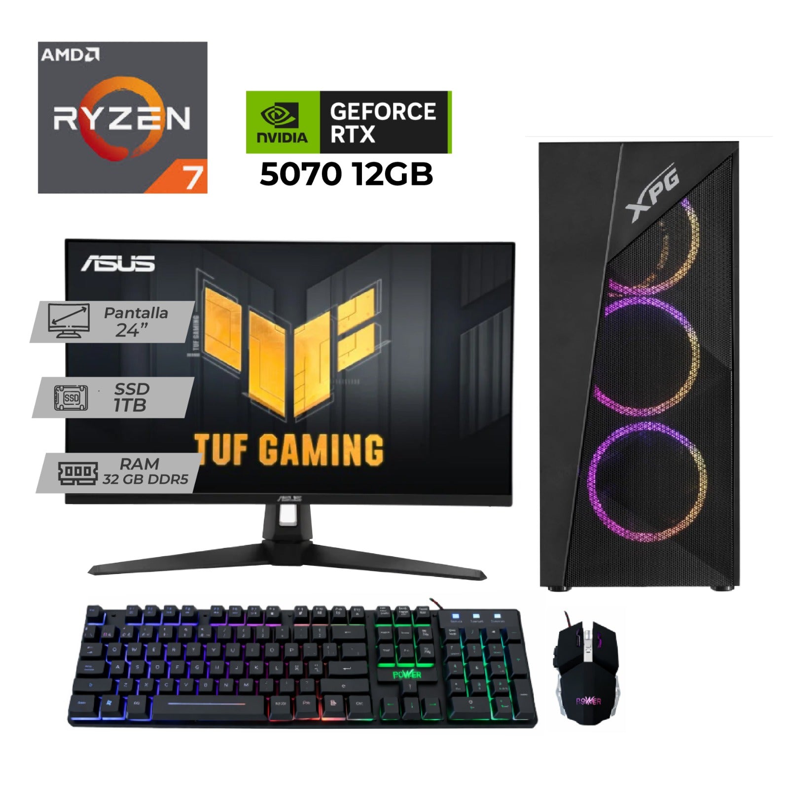 PC Gamer con GeForce RTX 5070 | Ryzen 7 8700F  | 32GB DDR5 | 1TB NVMe | Monitor ASUS TUF 144Hz