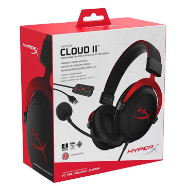 HyperX Cloud II - Auriculares para videojuegos, sonido envolvente 7.1,  almohadillas de espuma viscoelástica, marco de aluminio, con micrófono,  para