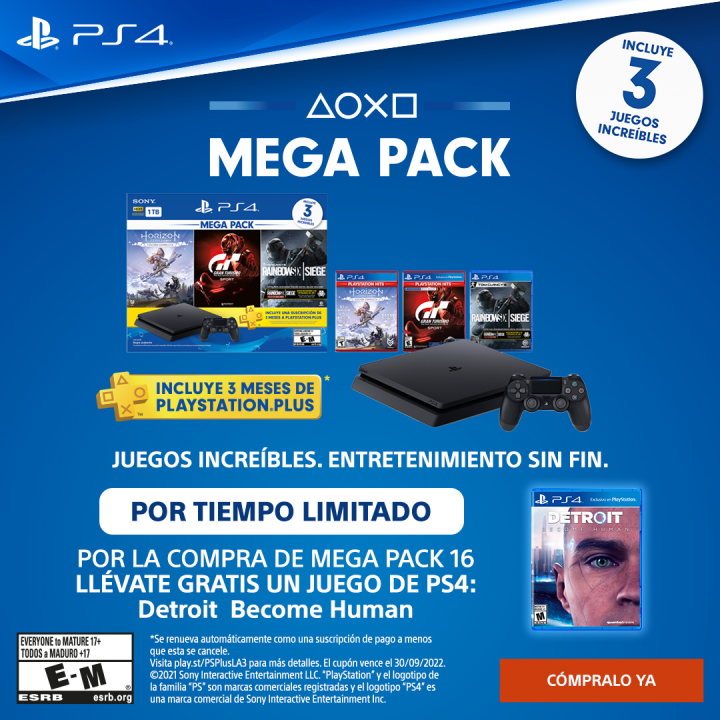 Consola Playstation 4 1TB +3 Juegos + Suscripción 3 Meses PlayStation Plus
